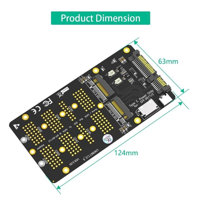 Alt view image 9 of 10 - New Version 2 in 1 Combo M.2(NGFF) NVMe SSD/SATA-Bus SSD to SFF-8611/8612 and SATA Adapter