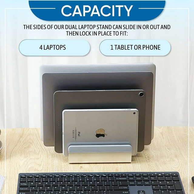 Alt view image 7 of 10 - Elestoria 5- Slot Vertical Laptop Stand - Aluminum Laptop Stand Vertical for Desk - Adjustable Width (12-38mm) Fits MacBook Pro/Air, Surface & Gaming Laptops upto 17.3"-Heavy Duty Laptop Holder-Silver