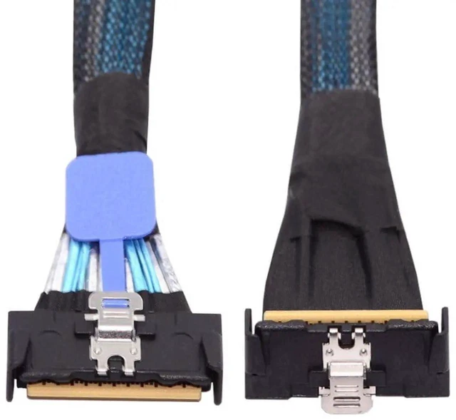 Alt view image 8 of 12 - PCI-E 5.0 Mini Cool Edge IO MCIO 74Pin Slimline SAS 8i 74Pin 24 Gbps 90 Degree UP Angled Extension Cable 35cm