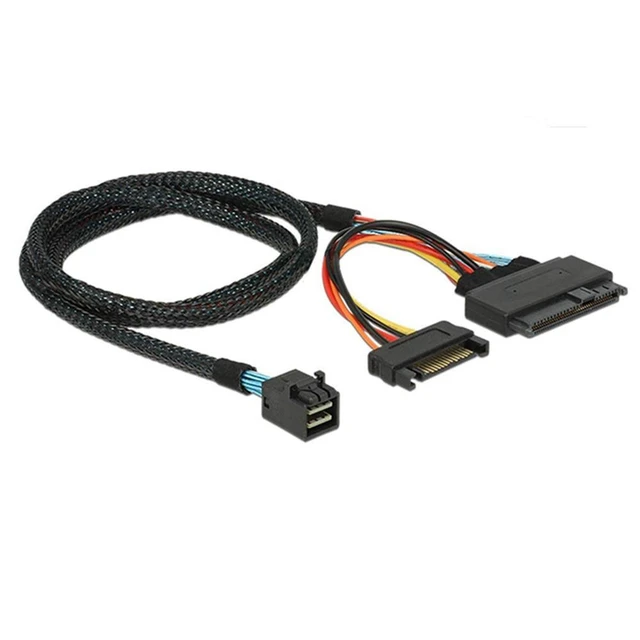 Alt view image 2 of 2 - Built-in 12G Mini SAS HD to U.2 / 8643 to SFF-8639 cable 0.5M with 15-pin SATA power for U.2 SSD