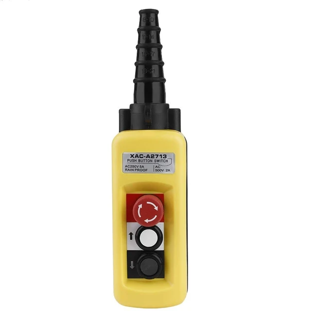 Alt view image 8 of 14 - Hoist Crane Push Button Switch XAC-A2713 with Emergency Stop
Crane Pendant Control Station Up Down 2 Button for Crane Chain Hoist