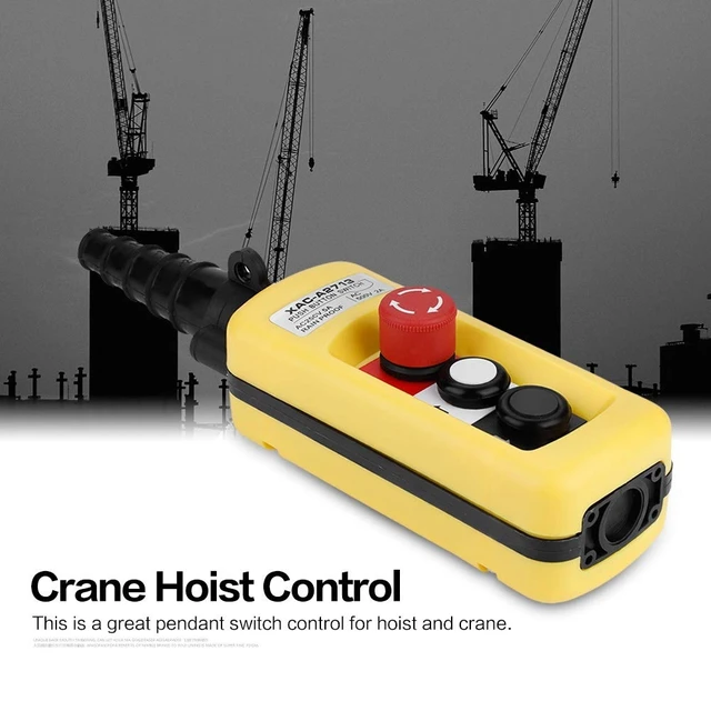 Alt view image 9 of 14 - Hoist Crane Push Button Switch XAC-A2713 with Emergency Stop
Crane Pendant Control Station Up Down 2 Button for Crane Chain Hoist
