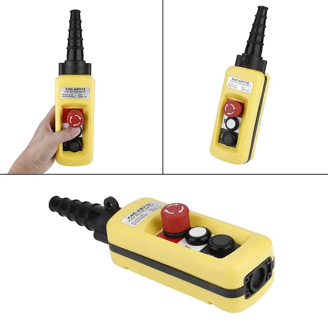 Alt view image 10 of 14 - Hoist Crane Push Button Switch XAC-A2713 with Emergency Stop
Crane Pendant Control Station Up Down 2 Button for Crane Chain Hoist
