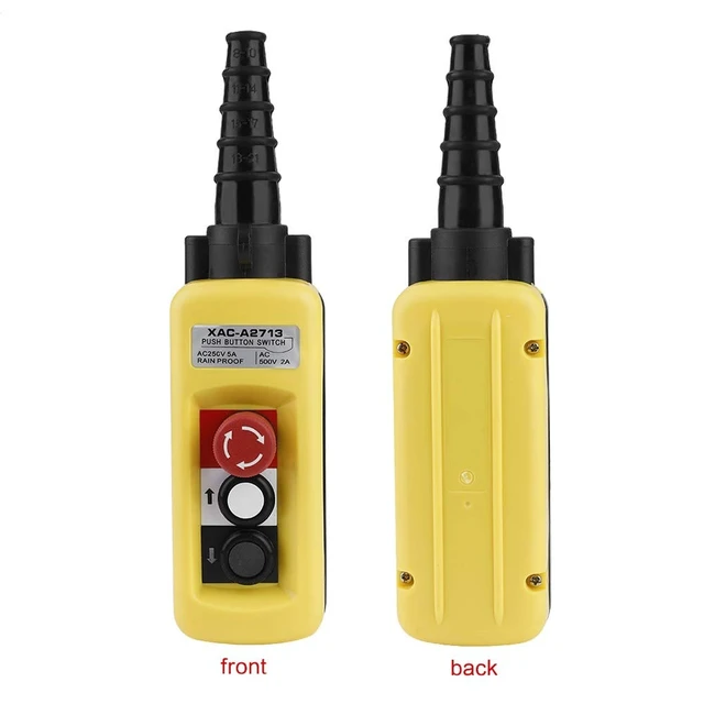 Alt view image 11 of 14 - Hoist Crane Push Button Switch XAC-A2713 with Emergency Stop
Crane Pendant Control Station Up Down 2 Button for Crane Chain Hoist