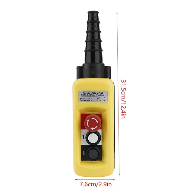 Alt view image 12 of 14 - Hoist Crane Push Button Switch XAC-A2713 with Emergency Stop
Crane Pendant Control Station Up Down 2 Button for Crane Chain Hoist