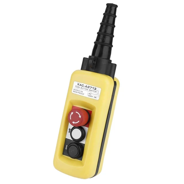 Alt view image 13 of 14 - Hoist Crane Push Button Switch XAC-A2713 with Emergency Stop
Crane Pendant Control Station Up Down 2 Button for Crane Chain Hoist