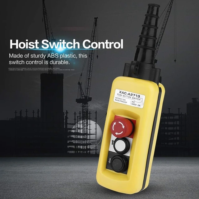 Alt view image 14 of 14 - Hoist Crane Push Button Switch XAC-A2713 with Emergency Stop
Crane Pendant Control Station Up Down 2 Button for Crane Chain Hoist
