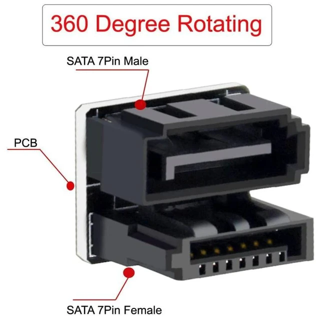 Alt view image 9 of 14 - SATA 7Pin Female to 7Pin Male 360 Degree Angled Adapter for Desktops SSD HDD Mainboard Motherboard