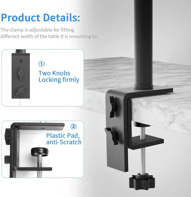 Alt view image 10 of 14 - Desk Mount Stand Camera Desk Mount Stand Adjustable 14-24 inch Table Multi Mount Stand Padded Desk Clamp with Standard 1/4'' Screw Tip for DSLR Camera, Panel Lights, Ring L