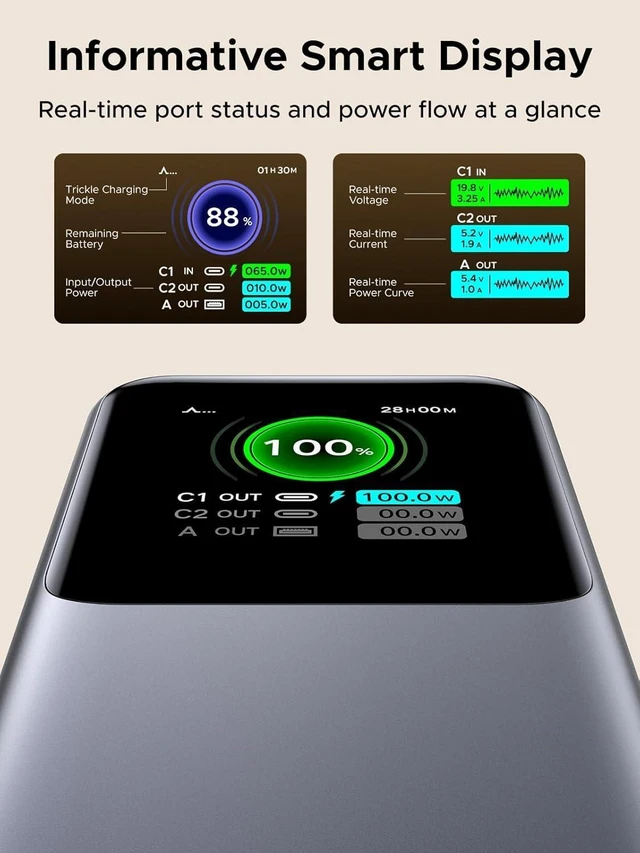 Alt view image 12 of 14 - UGREEN Nexode Power Bank 20000mAh 165W with Built-in USB C Cable Laptop Travel Portable Charger, 100W Input, Fast Charging for MacBook Pro/Air/iPhone 16/iPad Pro/Galaxy S25 Ultra/Dell/HP and More