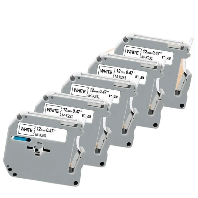 Alt view image 3 of 3 - 5PK M-K231 12mm Black On White M Label Tape Compatible with Label Printer PT60 PT70 PT80 M95 Fits MK231 MK-231 Models