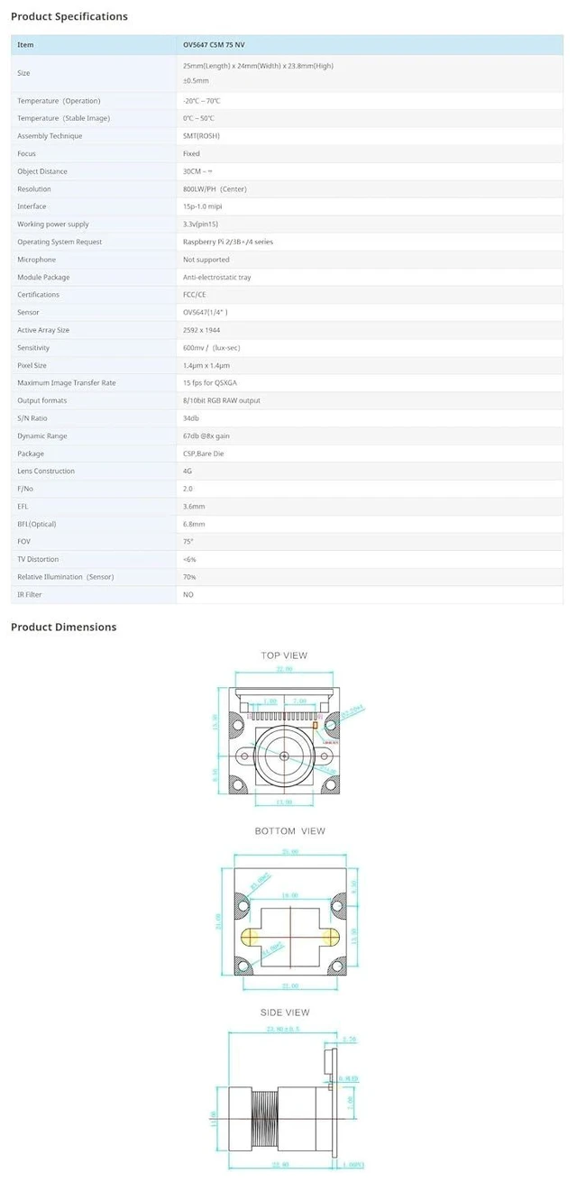 Alt view image 12 of 12 - OV5647 Camera Module for Raspberry Pi 5MP 75° FOV Fisheye HD Lens Camera with Infrared Lamp Fixed Focus Max 2592x1944 Resolution