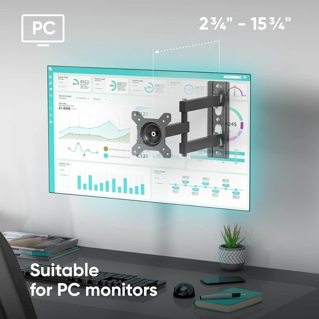 Alt view image 13 of 14 - Small TV Wall Mount for 10-32 Inch Screen up to 33 lbs, Rotating TV Mount Swivel and Tilt Full Motion - 75x75 & 100x100 VESA Monitor Wall Mount Arm/Corner Television Bracket Black