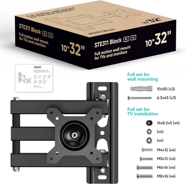 Alt view image 14 of 14 - Small TV Wall Mount for 10-32 Inch Screen up to 33 lbs, Rotating TV Mount Swivel and Tilt Full Motion - 75x75 & 100x100 VESA Monitor Wall Mount Arm/Corner Television Bracket Black