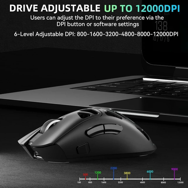 Alt view image 11 of 14 - Aula SC620 Wireless Gaming Mouse, Tri-Mode 2.4GHz/USB-C/BT5.3 Computer Mouse with 12000 DPI, Programmable Macro Gamer Mouse with Rapid Fire Key, RGB Light Gaming Mice for PC/Laptop/Mac(Black)