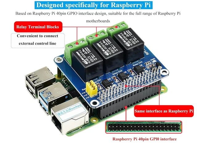 Alt view image 11 of 14 - 3 Channel Relay Board 5A 30V DC Expansion Board Compatible with Raspberry Pi 5/4B/3B+/3B/Zero W/Zero 2W/Pico W/Pico 2W, with Isolated Optocoupler