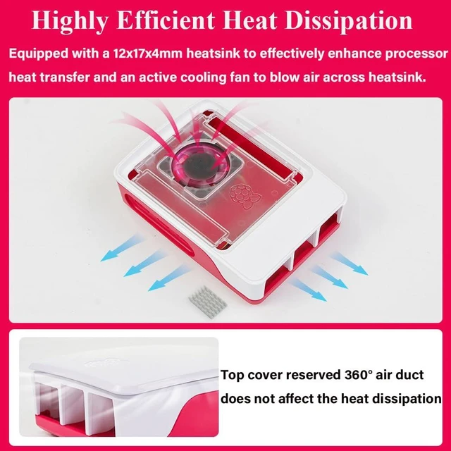 Alt view image 7 of 10 - for Raspberry Pi Official Case Fits Raspberry Pi 5 with Built-in Cooling Fan Red/White Color Precise Openings for Sorts of Connectors