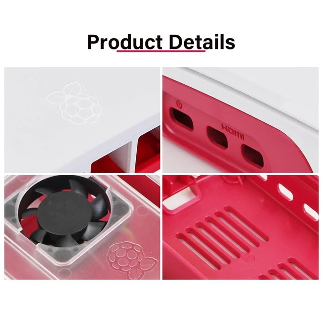 Alt view image 8 of 10 - for Raspberry Pi Official Case Fits Raspberry Pi 5 with Built-in Cooling Fan Red/White Color Precise Openings for Sorts of Connectors