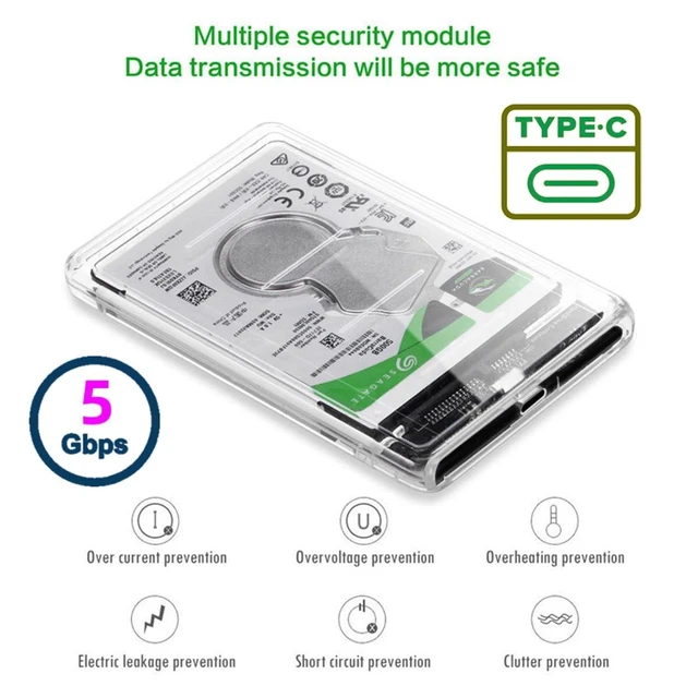 Alt view image 11 of 14 - 5Gbps USB 3.0 USB-C Type-C to 2.5 Inch SATA 7+15PinSSD HDD External Hard Disk Enclosure for Laptop Desktop (Transparent)
