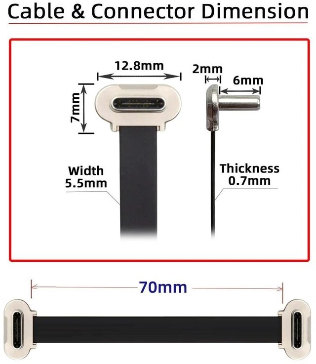 Alt view image 12 of 14 - Same Direction Dual Angled Ultra Slim Flat USB-C Type C to USB-C 90 Degree Angled Connector Power USB2.0 Data Cable 65W Fast Charge Compatible with Laptop Tablet Phone (70mm)