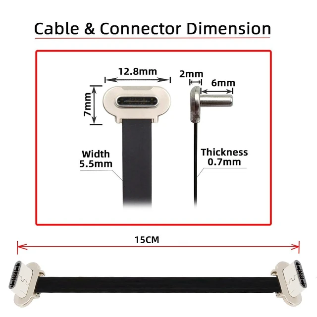 Alt view image 9 of 14 - Same Direction Dual Angled Ultra Slim Flat USB-C Type C to USB-C 90 Degree Angled Connector Power USB2.0 Data Cable 65W Fast Charge Compatible with Laptop Tablet Phone (150mm)