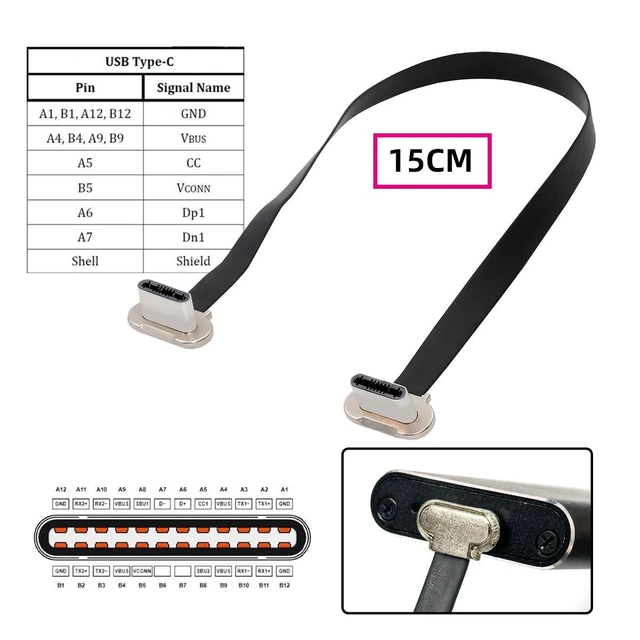 Alt view image 14 of 14 - Same Direction Dual Angled Ultra Slim Flat USB-C Type C to USB-C 90 Degree Angled Connector Power USB2.0 Data Cable 65W Fast Charge Compatible with Laptop Tablet Phone (150mm)