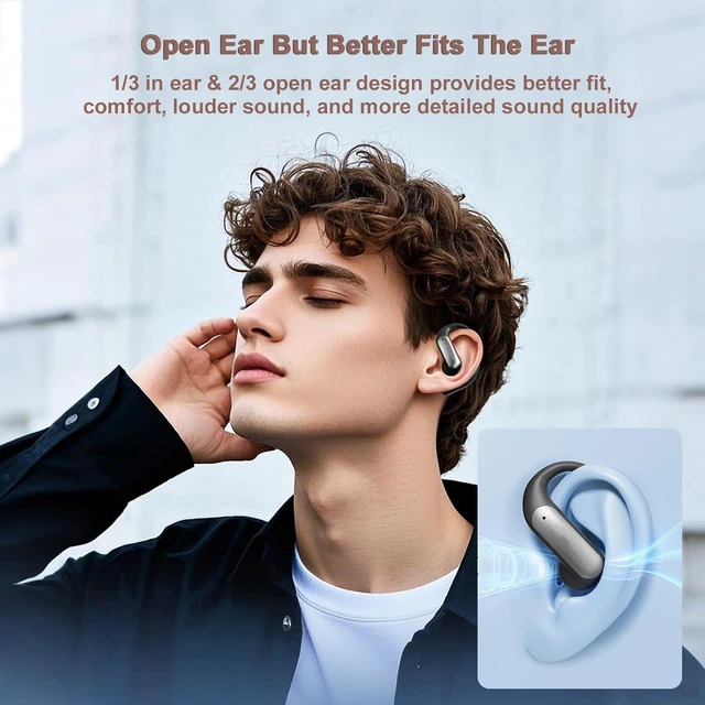 Alt view image 8 of 12 - Out of Ear Wireless Open Ear Earbuds Over The Ear with Ear Hooks Open Ear Headphones Bluetooth Over Ear Earbuds Bone Conduction Headphones Earphones Wireless