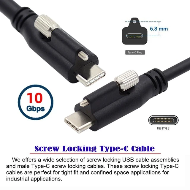 Alt view image 10 of 14 - Locking USB 3.1 Type-C to Locking USB-C 10Gbps Data Power Cable for Camera with Single Panel Mount Screw Connector 2M