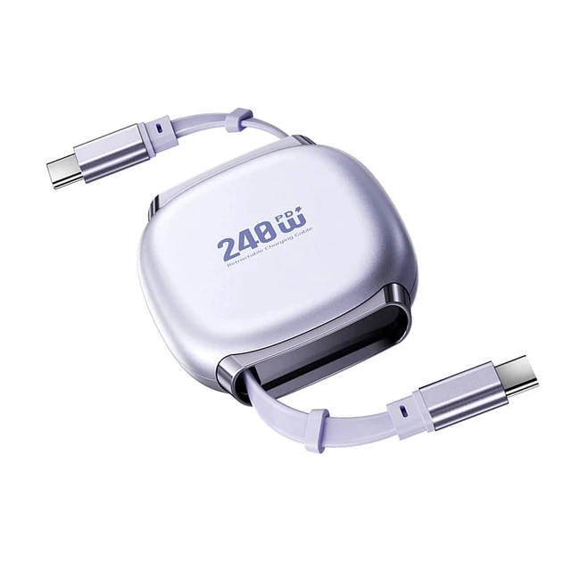 Alt view image 8 of 14 - Type-C Male to Male Retractable Stretch Coiled USB-C Cable USB2.0 Version 480Mbps 240W Compatible with Laptop Phone Tablet Power & Data 100cm (Purple)