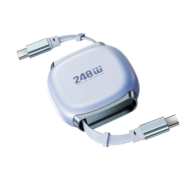 Alt view image 8 of 14 - Type-C Male to Male Retractable Stretch Coiled USB-C Cable USB2.0 Version 480Mbps 240W Compatible with Laptop Phone Tablet Power & Data 100cm (Blue)