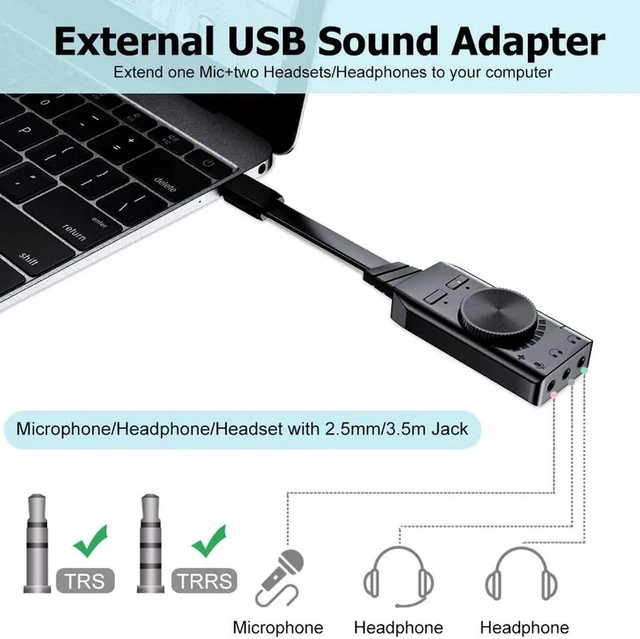 Alt view image 12 of 14 - External Sound Card Virtual 7.1CH USB Sound Card Volume Adjustable 3-Port Output for Gaming Headset Earphone PS4 Laptop Desktop Windows Mac OS Linux, Plug Play