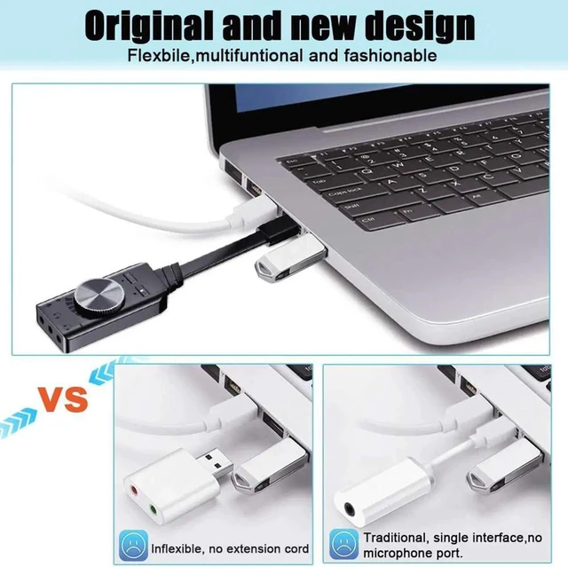 Alt view image 13 of 14 - External Sound Card Virtual 7.1CH USB Sound Card Volume Adjustable 3-Port Output for Gaming Headset Earphone PS4 Laptop Desktop Windows Mac OS Linux, Plug Play