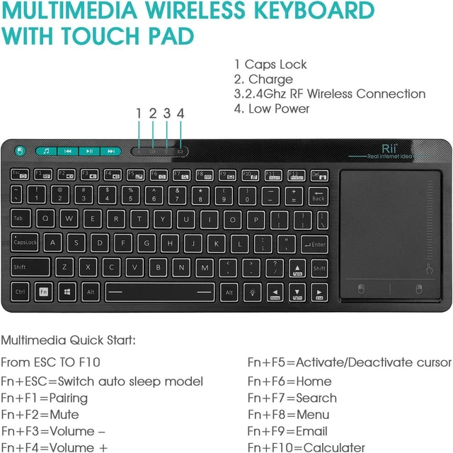 Alt view image 11 of 14 - Rii Wireless Keyboard,Touchpad Keyboard,3-Colors Backlight Keyboard, BigTouch Trackpad,Rechargeable Keyboard for Android TV Box,Smart TV,Xbox,Raspberry Pi,PC,Tablet,Android,Windows,MacOS