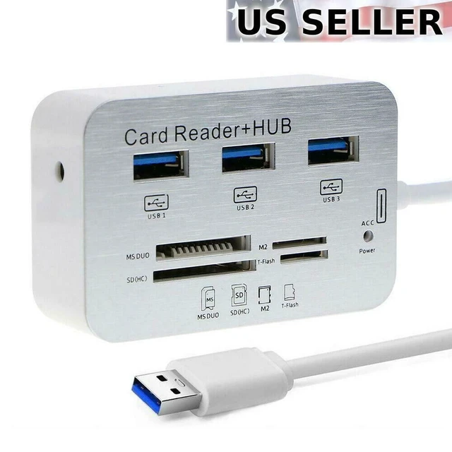 Alt view image 8 of 14 - Aluminum 3 Port USB 3.0 Hub MS SD M2 TF Multi-In-1 Memory Card Reader Adapter US