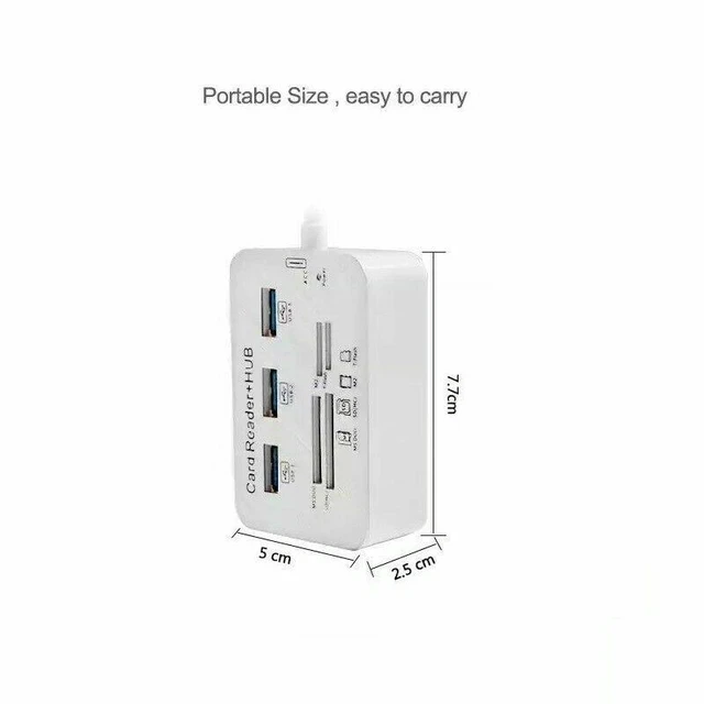 Alt view image 14 of 14 - Aluminum 3 Port USB 3.0 Hub MS SD M2 TF Multi-In-1 Memory Card Reader Adapter US