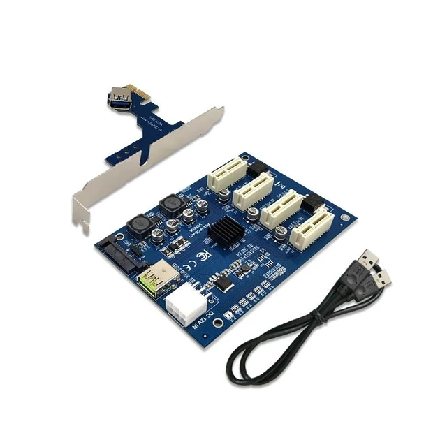 Alt view image 5 of 8 - PCIE 1 to 4 Port 1X Adapter Board PCI Express Multiplier Riser Card PCI-E 16X Riser GPU Graphics Adapter for Mining