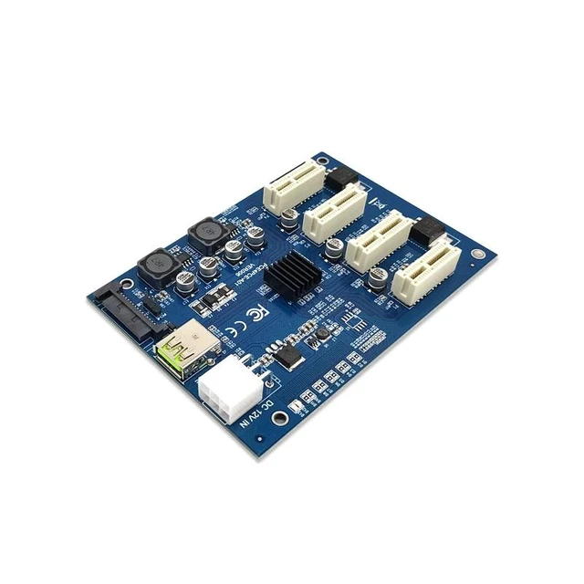 Alt view image 6 of 8 - PCIE 1 to 4 Port 1X Adapter Board PCI Express Multiplier Riser Card PCI-E 16X Riser GPU Graphics Adapter for Mining