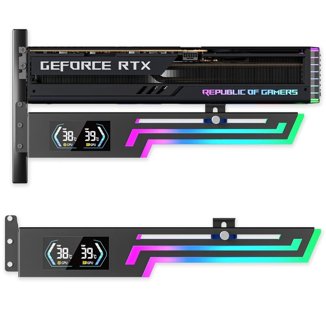 Alt view image 8 of 14 - ARGB GPU Support Bracket with CPU & GPU Temp Display, Universal Graphics Card Support, Multi Angle Adjustable GPU Sag Bracket for Video Cards, GPU Stand Built-in 5V3PIN Addressable RGB Strip