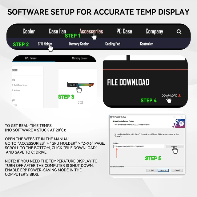 Alt view image 11 of 14 - ARGB GPU Support Bracket with CPU & GPU Temp Display, Universal Graphics Card Support, Multi Angle Adjustable GPU Sag Bracket for Video Cards, GPU Stand Built-in 5V3PIN Addressable RGB Strip