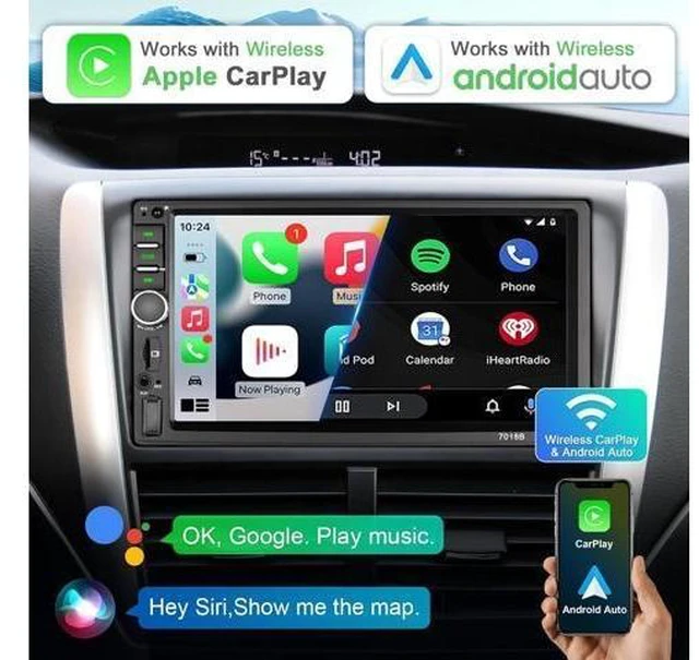 Alt view image 9 of 14 - Double Din Car Stereo Wireless Apple CarPlay Wireless Android Auto, 7 Inch Touchscreen Double Din Radio with Mirror Link,Bluetooth, Backup Camera, SWC/FM/USB/AUX