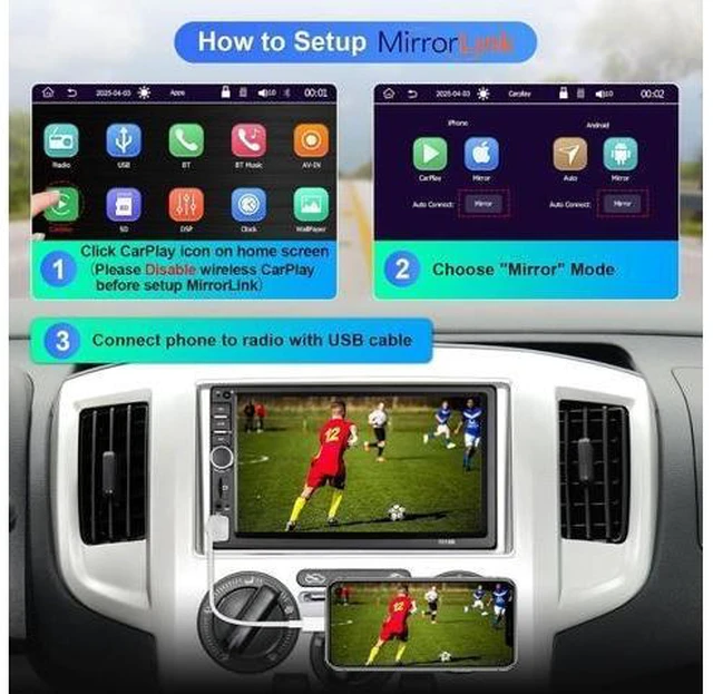 Alt view image 14 of 14 - Double Din Car Stereo Wireless Apple CarPlay Wireless Android Auto, 7 Inch Touchscreen Double Din Radio with Mirror Link,Bluetooth, Backup Camera, SWC/FM/USB/AUX