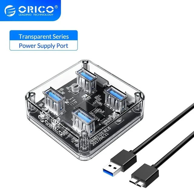 Alt view image 6 of 10 - Transparent USB 3.0 HUB 4 Ports High Speed USB Splitter with Power Charging Interface for Windows Mac Linux Laptop PC