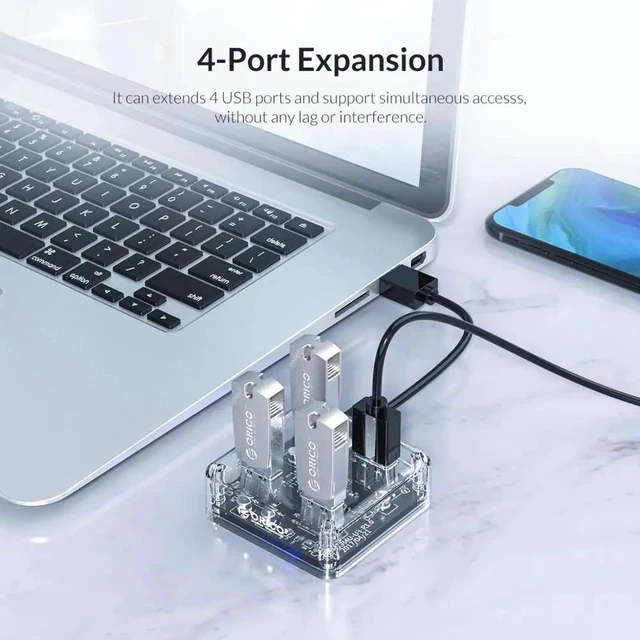 Alt view image 8 of 10 - Transparent USB 3.0 HUB 4 Ports High Speed USB Splitter with Power Charging Interface for Windows Mac Linux Laptop PC