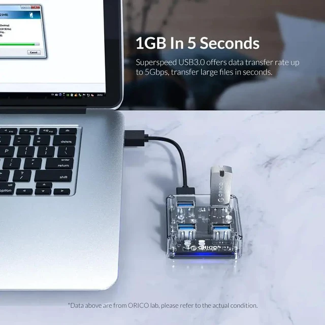 Alt view image 10 of 10 - Transparent USB 3.0 HUB 4 Ports High Speed USB Splitter with Power Charging Interface for Windows Mac Linux Laptop PC