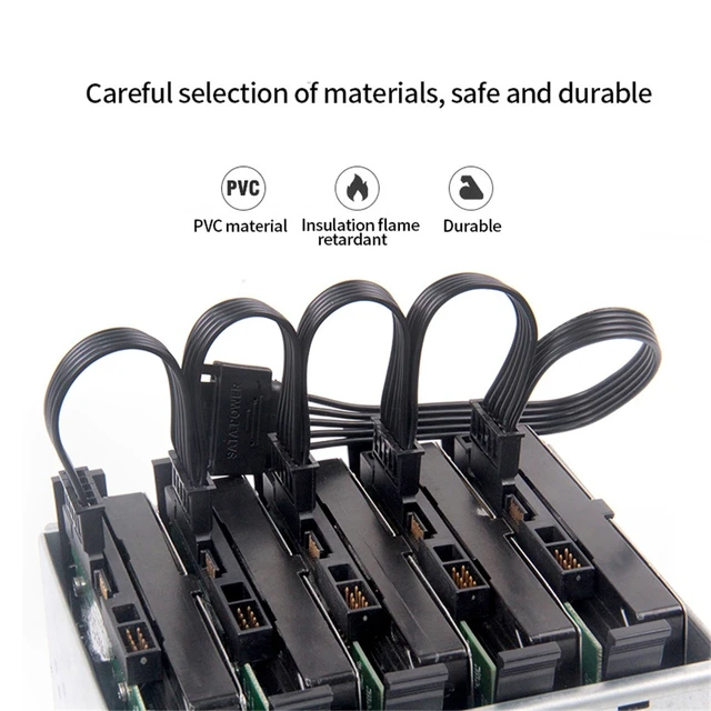 Alt view image 8 of 14 - 15Pin SATA Power Supply Splitter Cable Hard Drive 1 Male to 5 Female Extension Power Cord for Chia DIY PC Sever Wire length 76mm
