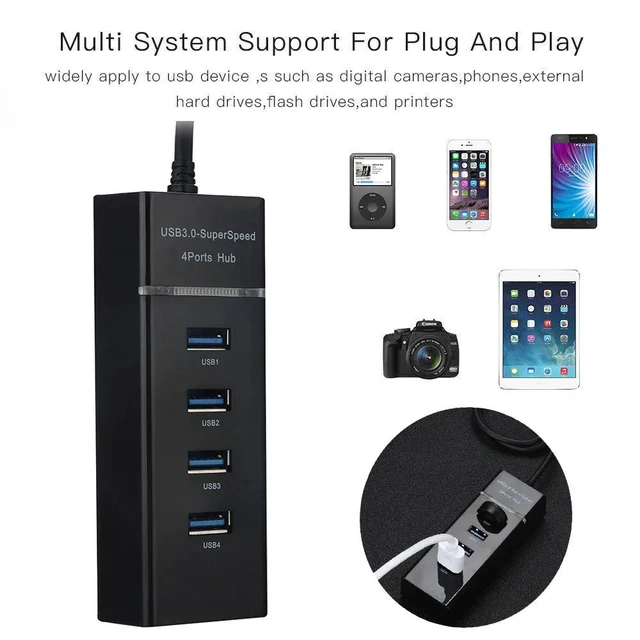 Alt view image 7 of 10 - 4 Port USB 3.0 Multi HUB Splitter Expansion For Desktop PC Laptop Adapt#T2