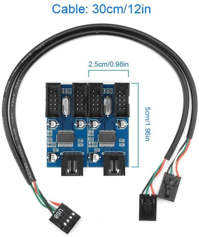 Alt view image 13 of 13 - 9pin USB Header Male 1 to 4 Female Extension Card USB 2.0 Splitter Cable Connector for Motherboard Adapter Port Multiplier for CPU WiFi Receiver Fans and RGB Light
