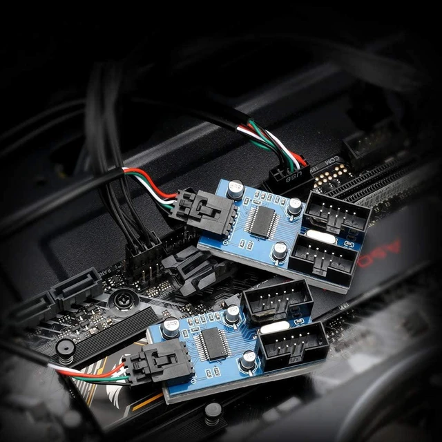 Alt view image 9 of 13 - 9pin USB Header Male 1 to 4 Female Extension Card USB 2.0 Splitter Cable Connector for Motherboard Adapter Port Multiplier for CPU WiFi Receiver Fans and RGB Light