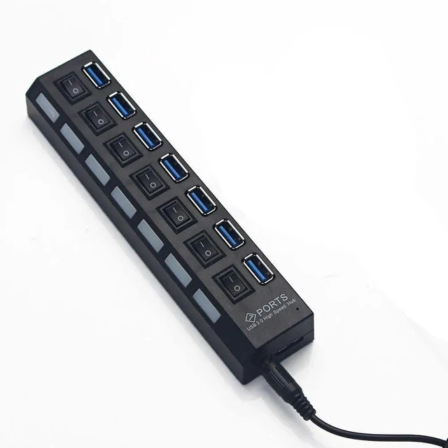 Alt view image 9 of 10 - 7 Port USB 3.0 HUB High Speed Splitter Expansion Adapter PC Laptop PS4 w/ Switch Use Power Adapter computer accessories for pc