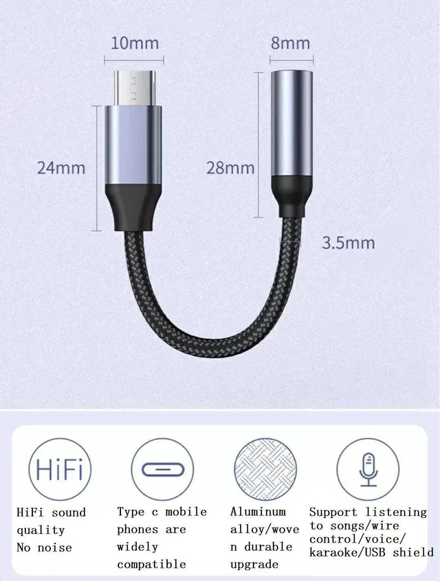 Alt view image 13 of 14 - USB C to 3.5mm Headphone Adapter VIENON USB Type C Dongle Audio Jack Converter DAC Chip Braided Cable Aux Earbuds Adapter for Samsung Galaxy S21+ Ultra S20 FE Note 20 OnePlus 8T 9 Pro 7T Pixel5 Black